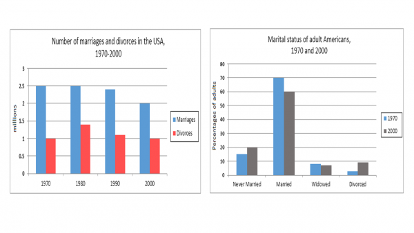 The charts below give information about USA marriage and divorce rates ...